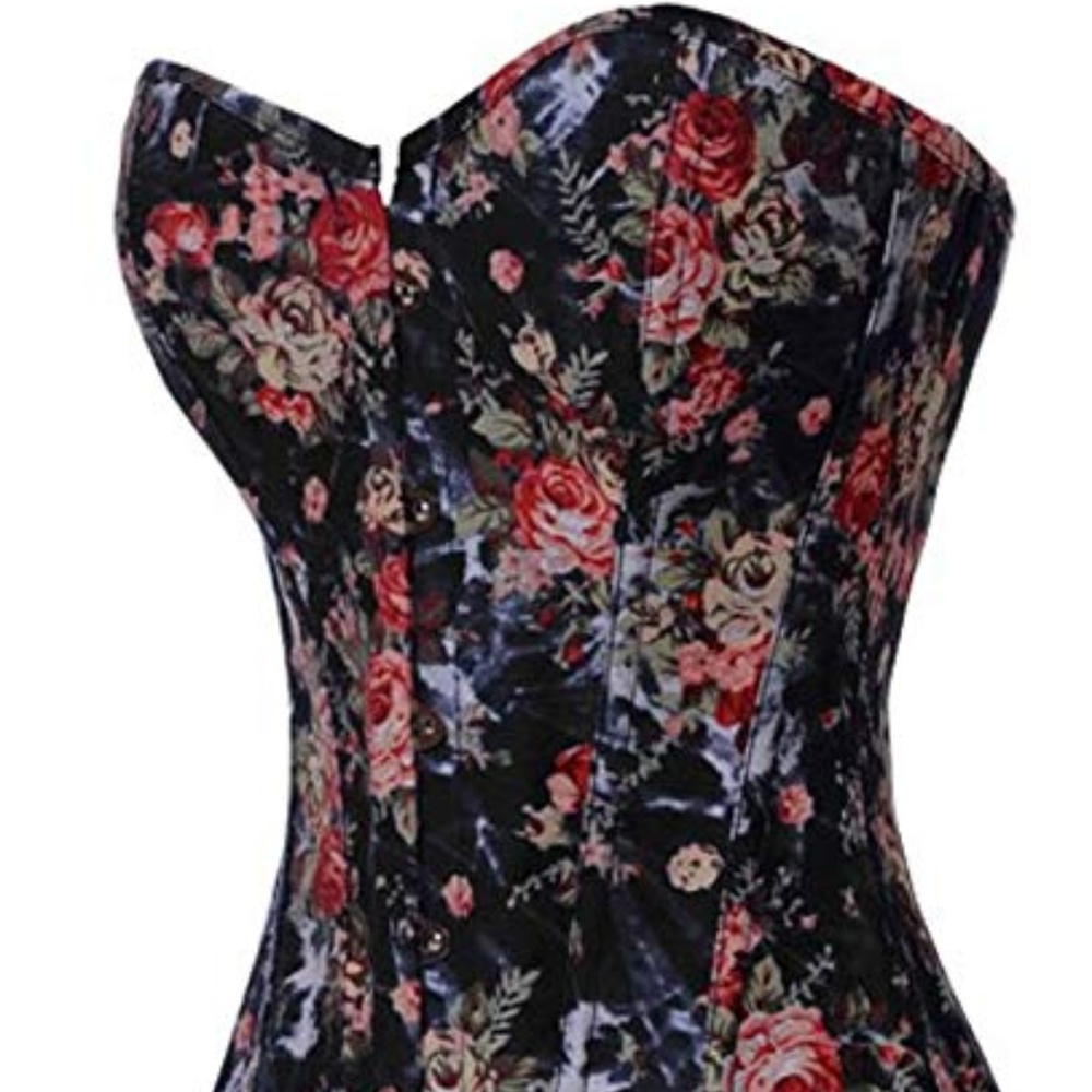 Floral Denim Overbust Corset Bustier Top - Picture 7 of 7